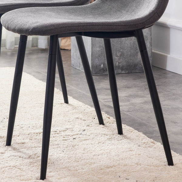 English Elm A Set of Four Linen Upholstered Dining Chairs with Foam Cushions and Matte Metal Legs W1512P515038
