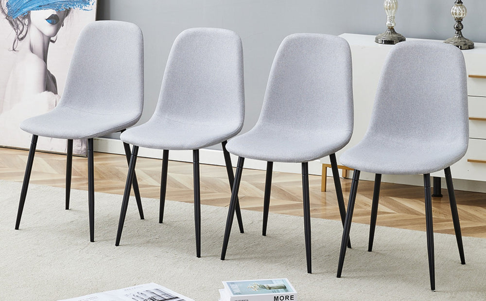 English Elm Comfortable Linen-cotton Set of Four Dining Chairs with Ergonomic Integrated Back W1512P515039
