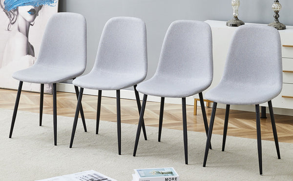 English Elm Comfortable Linen-cotton Set of Four Dining Chairs with Ergonomic Integrated Back W1512P515039