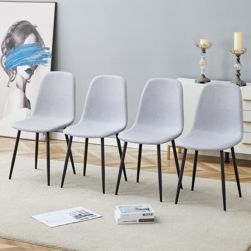 English Elm Comfortable Linen-cotton Set of Four Dining Chairs with Ergonomic Integrated Back W1512P515039