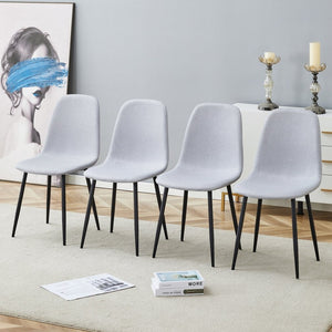 English Elm Comfortable Linen-cotton Set of Four Dining Chairs with Ergonomic Integrated Back W1512P515039