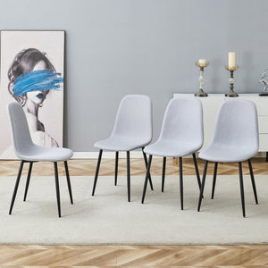 English Elm Comfortable Linen-cotton Set of Four Dining Chairs with Ergonomic Integrated Back W1512P515039