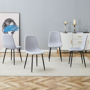 English Elm Comfortable Linen-cotton Set of Four Dining Chairs with Ergonomic Integrated Back W1512P515039