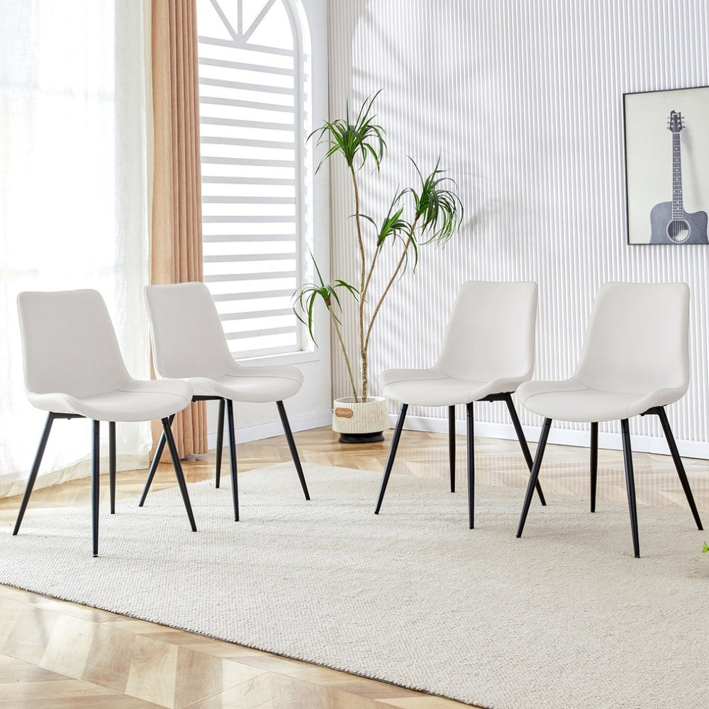 English Elm White Pu Leather Dining Chair Set of Four with Black Metal Legs and Curved Cushioned Seat W1512P515111