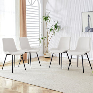 English Elm White Pu Leather Dining Chair Set of Four with Black Metal Legs and Curved Cushioned Seat W1512P515111