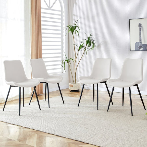 English Elm White Pu Leather Dining Chair Set of Four with Black Metal Legs and Curved Cushioned Seat W1512P515111