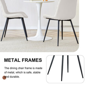 English Elm White Pu Leather Dining Chair Set of Four with Black Metal Legs and Curved Cushioned Seat W1512P515111