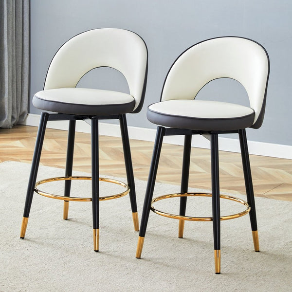 English Elm 360 Swivel Pu Leather Barstools Two-tone Upholstered Seats with Black Metal Base Set of 2 W1512P515195