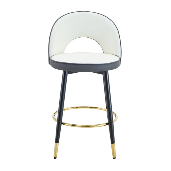 English Elm 360 Swivel Pu Leather Barstools Two-tone Upholstered Seats with Black Metal Base Set of 2 W1512P515195