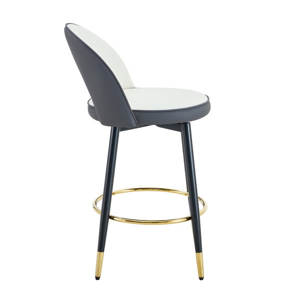 English Elm 360 Swivel Pu Leather Barstools Two-tone Upholstered Seats with Black Metal Base Set of 2 W1512P515195