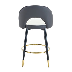 English Elm 360 Swivel Pu Leather Barstools Two-tone Upholstered Seats with Black Metal Base Set of 2 W1512P515195