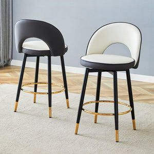 English Elm 360 Swivel Pu Leather Barstools Two-tone Upholstered Seats with Black Metal Base Set of 2 W1512P515195