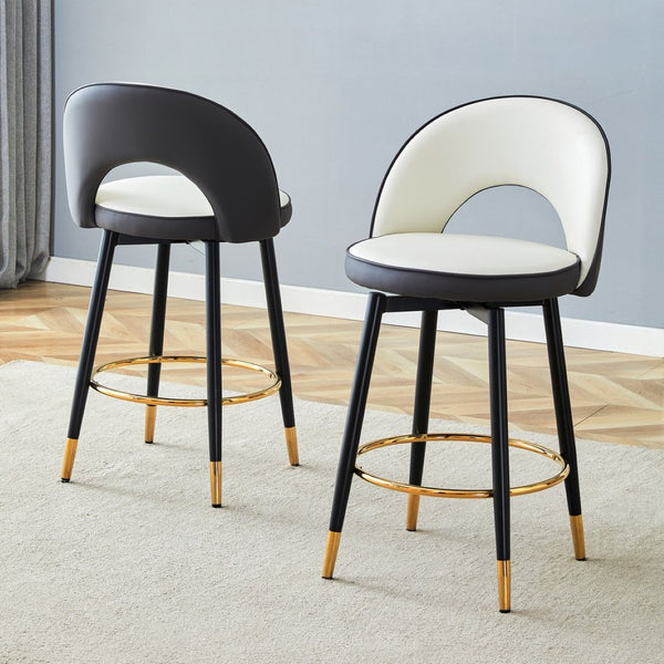 English Elm 360 Swivel Pu Leather Barstools Two-tone Upholstered Seats with Black Metal Base Set of 2 W1512P515195