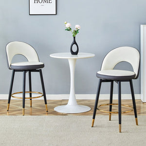 English Elm 360 Swivel Pu Leather Barstools Two-tone Upholstered Seats with Black Metal Base Set of 2 W1512P515195