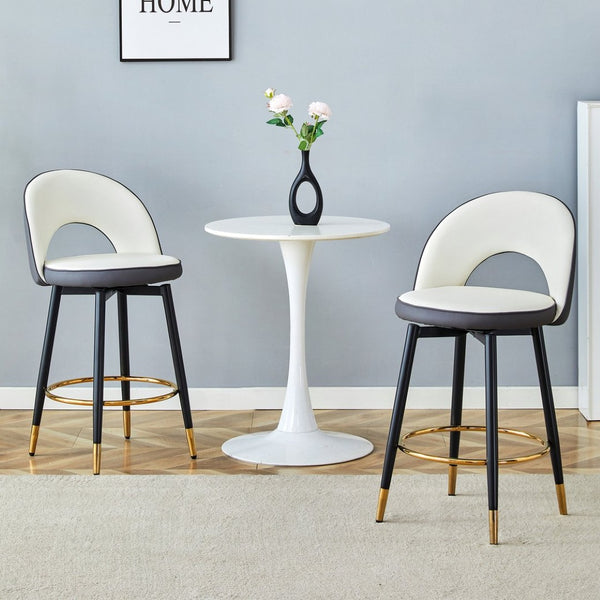 English Elm 360 Swivel Pu Leather Barstools Two-tone Upholstered Seats with Black Metal Base Set of 2 W1512P515195