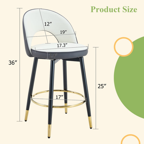 English Elm 360 Swivel Pu Leather Barstools Two-tone Upholstered Seats with Black Metal Base Set of 2 W1512P515195