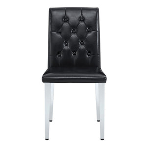 English Elm 4-Pack Black PU Leather Dining Chairs Buckle Backrest Silver Legs Banquet Set W1512P515595