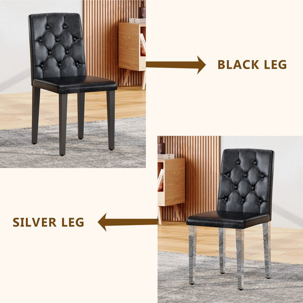 English Elm 4-Pack Black PU Leather Dining Chairs Buckle Backrest Silver Legs Banquet Set W1512P515595