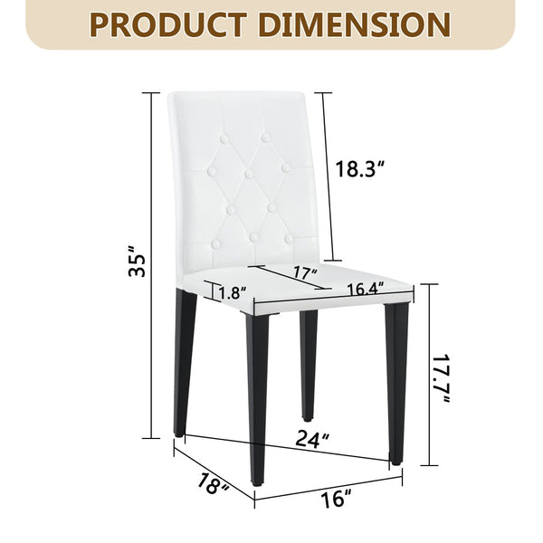 English Elm 4-Pack PU Leather Dining Chairs with Buckle Backrest Slim Metal Legs Modern Set W1512P515662