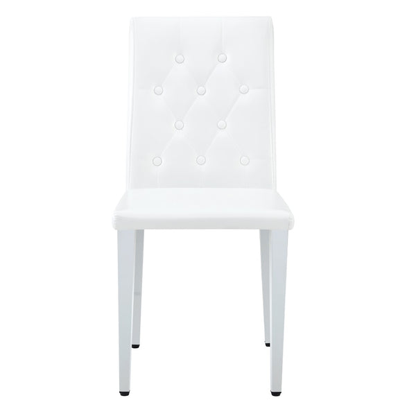 English Elm 4-Pack White PU Leather Dining Chairs Buckle Backrest Silver Legs Modern Set W1512P515689