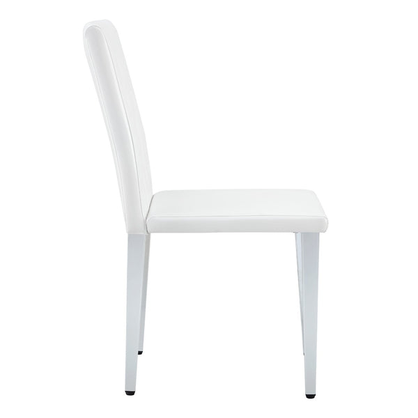 English Elm 4-Pack White PU Leather Dining Chairs Buckle Backrest Silver Legs Modern Set W1512P515689