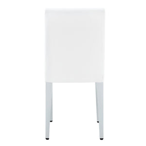 English Elm 4-Pack White PU Leather Dining Chairs Buckle Backrest Silver Legs Modern Set W1512P515689