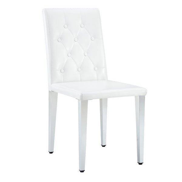 English Elm 4-Pack White PU Leather Dining Chairs Buckle Backrest Silver Legs Modern Set W1512P515689