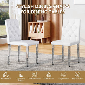 English Elm 4-Pack White PU Leather Dining Chairs Buckle Backrest Silver Legs Modern Set W1512P515689