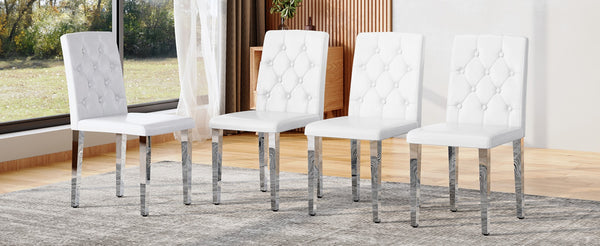 English Elm 4-Pack White PU Leather Dining Chairs Buckle Backrest Silver Legs Modern Set W1512P515689
