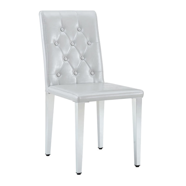 English Elm 4-Piece PU Leather Dining Chair Set with Sculpted Backrest and Silver Metal Legs Light Gray / Silver W1512P517226
