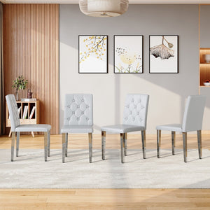 English Elm 4-Piece PU Leather Dining Chair Set with Sculpted Backrest and Silver Metal Legs Light Gray / Silver W1512P517226