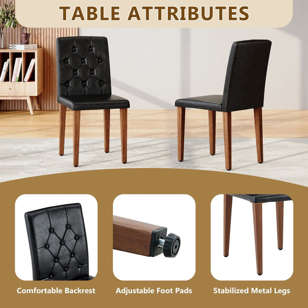 English Elm 2-Piece Tufted PU Leather Dining Chair Set with Walnut Metal Legs for Modern Black / Walnut W1512P517272