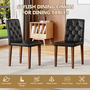 English Elm 4-Piece PU Leather Dining Chair Set with Sculpted Backrest and Silver Metal Legs Black / Walnut W1512P517274