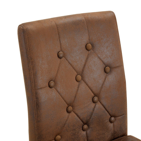 English Elm 4-Piece Brown Suede Dining Chair Set Tufted Backrest Walnut Legs for Elegant Rooms W1512P517357