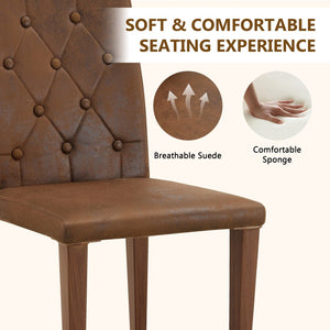 English Elm 4-Piece Brown Suede Dining Chair Set Tufted Backrest Walnut Legs for Elegant Rooms W1512P517357