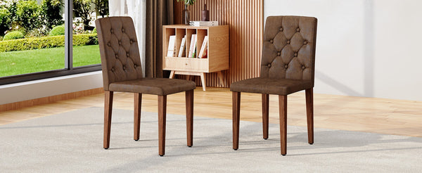 English Elm 4-Piece Brown Suede Dining Chair Set Tufted Backrest Walnut Legs for Elegant Rooms W1512P517357