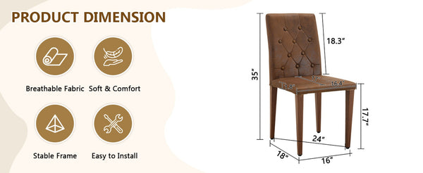 English Elm 4-Piece Brown Suede Dining Chair Set Tufted Backrest Walnut Legs for Elegant Rooms W1512P517357