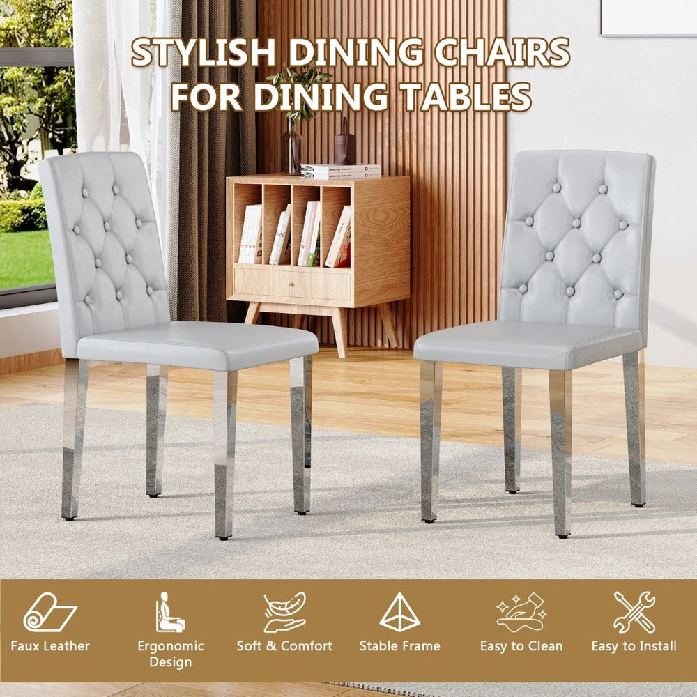English Elm 2-Piece Tufted PU Leather Dining Chair Set with Walnut Metal Legs for Modern Light Gray / Silver W1512P517366