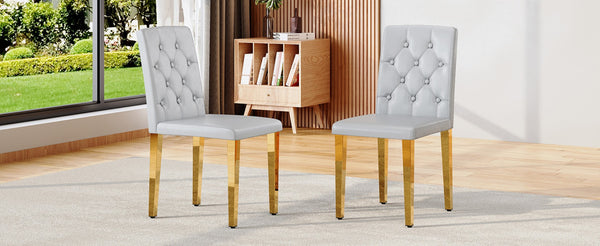 English Elm 2-Piece Tufted PU Leather Dining Chair Set with Walnut Metal Legs for Modern Light Gray / Gold W1512P517393