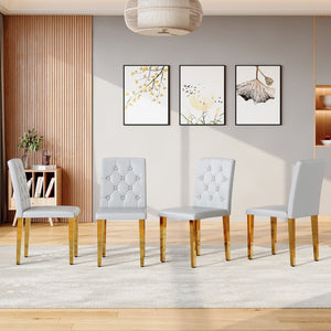 English Elm 4-Piece PU Leather Dining Chair Set with Sculpted Backrest and Silver Metal Legs Light Gray / Gold W1512P517414
