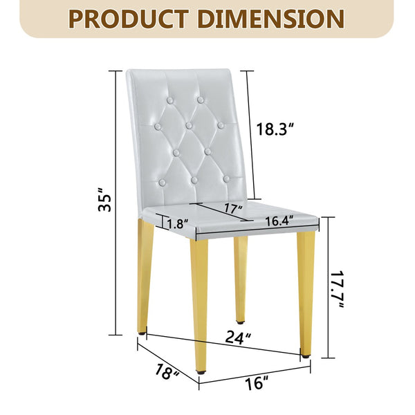 English Elm 4-Piece PU Leather Dining Chair Set with Sculpted Backrest and Silver Metal Legs Light Gray / Gold W1512P517414