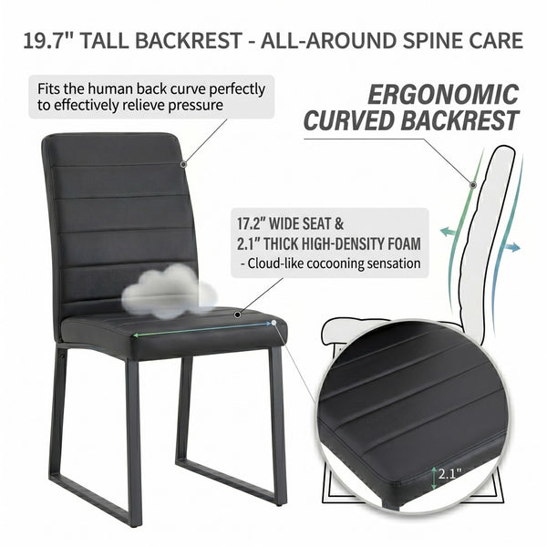 English Elm 4-Pack Modern PU Leather Dining Chairs with Dense Foam and Iron Legs for Home Office Black W1512P517859