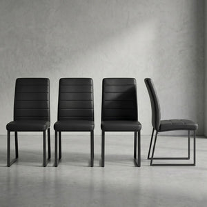 English Elm 4-Pack Modern PU Leather Dining Chairs with Dense Foam and Iron Legs for Home Office Black W1512P517859