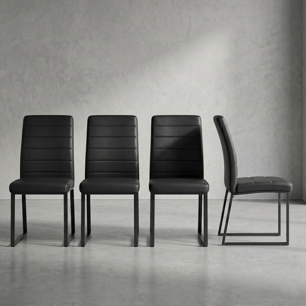 English Elm 4-Pack Modern PU Leather Dining Chairs with Dense Foam and Iron Legs for Home Office Black W1512P517859