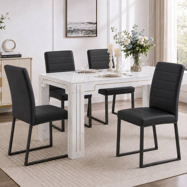 English Elm 4-Pack Modern PU Leather Dining Chairs with Dense Foam and Iron Legs for Home Office Black W1512P517859