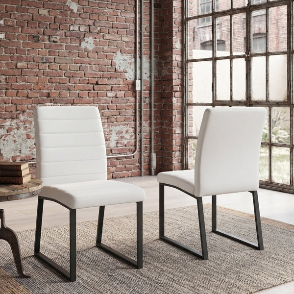 English Elm 2-Pack PU Leather Dining Office Chairs with Dense Foam Cushion and Iron Frame Black White W1512P517923