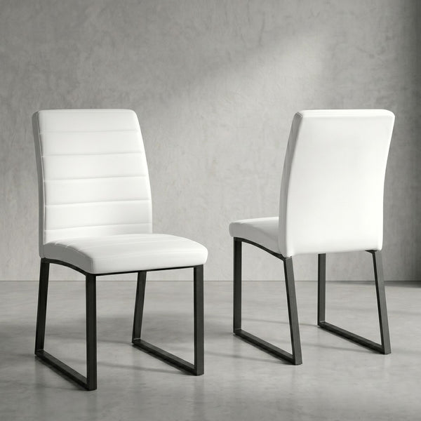 English Elm 2-Pack PU Leather Dining Office Chairs with Dense Foam Cushion and Iron Frame Black White W1512P517923