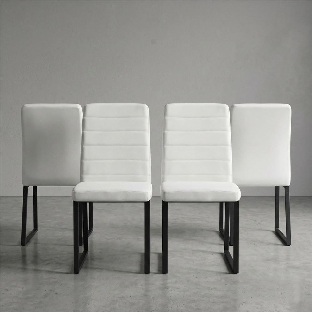 English Elm 4-Pack Modern PU Leather Dining Chairs with Dense Foam and Iron Legs for Home Office Black White W1512P518054