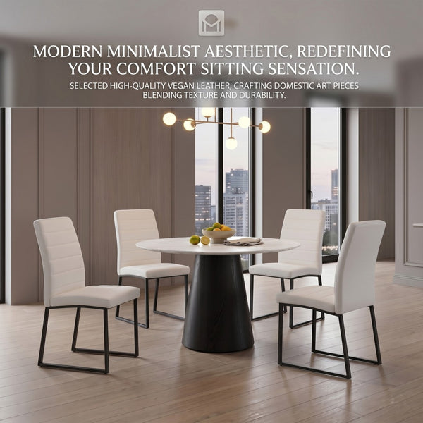 English Elm 4-Pack Modern PU Leather Dining Chairs with Dense Foam and Iron Legs for Home Office Black White W1512P518054