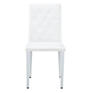 English Elm 2-Pack PU Leather Dining Chairs with Buckle Backrest and Silver Legs for Modern White+Silver W1512P518330